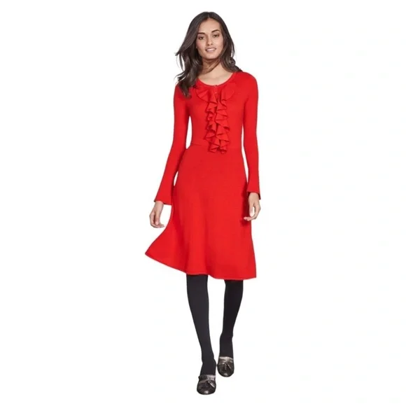 BODEN Red Noelle Knit Wool Long Sleeve Dress - Picture 2 of 11